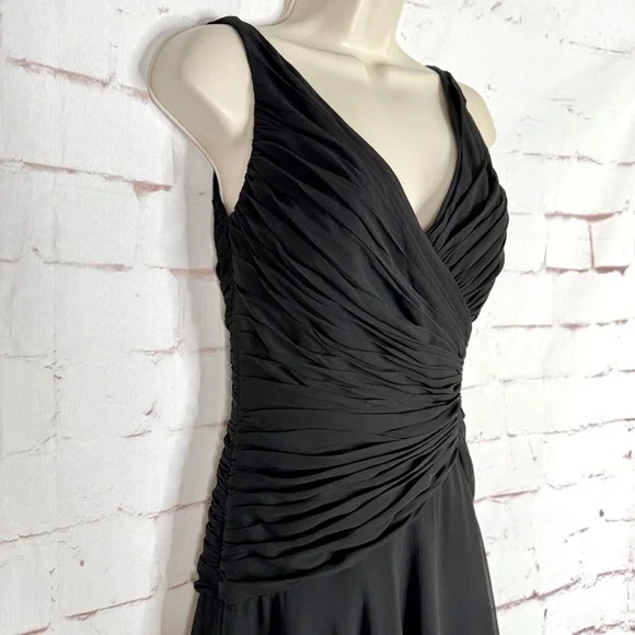 TADASHI S Petite Black Chiffon Pin Tucked Hi Lo Ruched Cocktail Party Dress - Picture 3 of 15